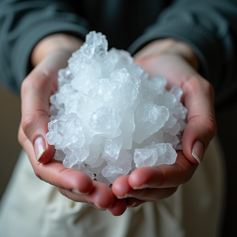 Coletando o gelo seco recém-formado.
