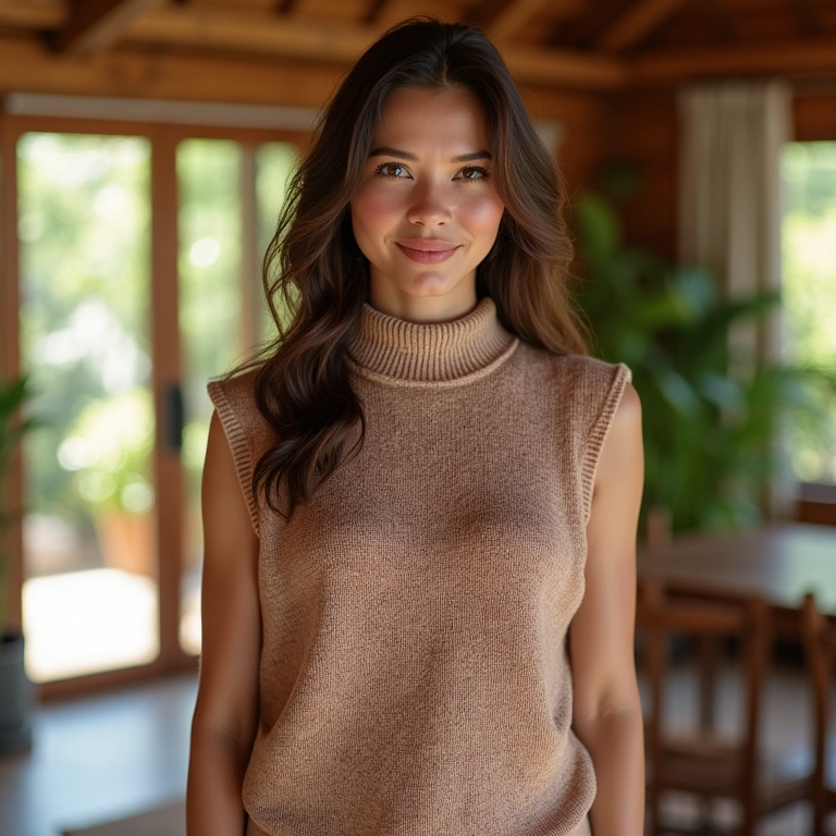 Colete de tricô com gola alta.