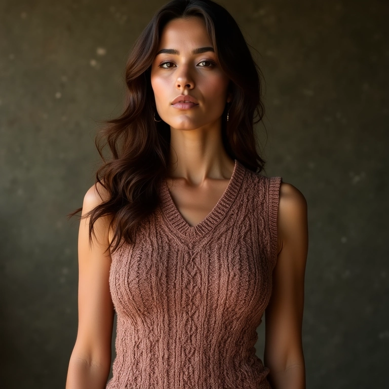 Colete de tricô com pontos texturizados.