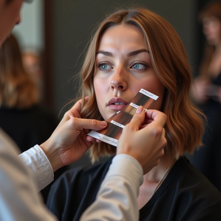 Colorimetria capilar: especialista analisando tons de cabelo.