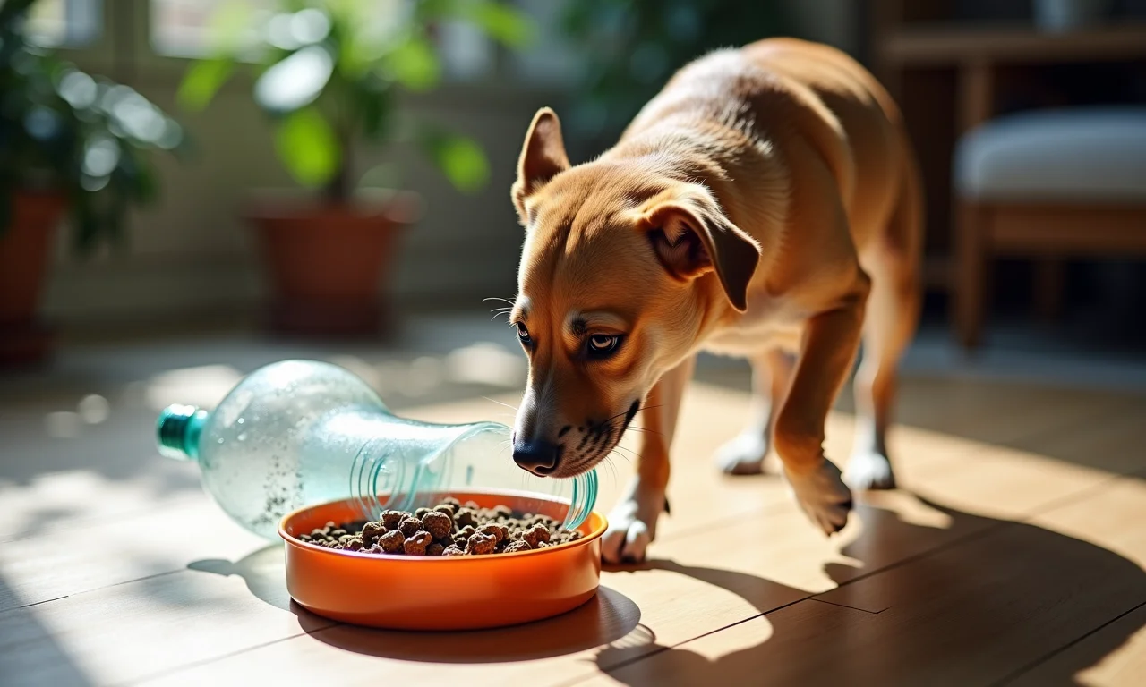 Comedouro para cães feito com garrafa PET reciclada.