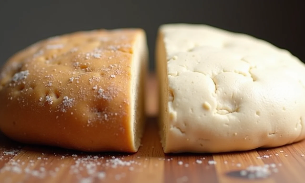 Comparação visual entre massa de pizza integral e branca.