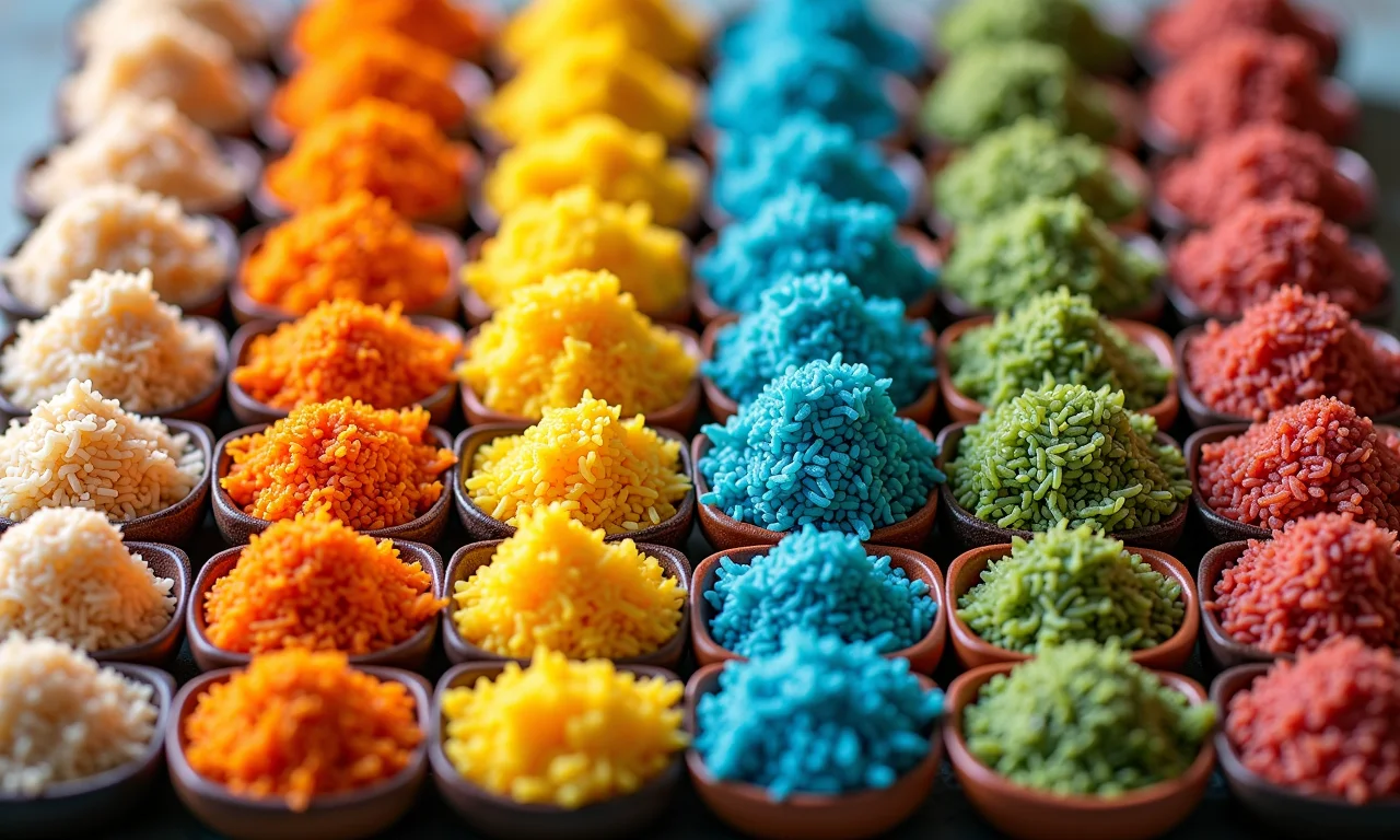 Comparativo de arroz colorido naturalmente e com corante artificial.