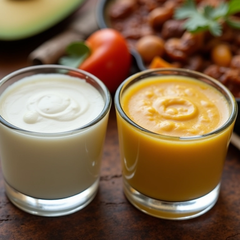 Comparativo de bases cremosas para molho de feijoada: iogurte natural e creme de leite.