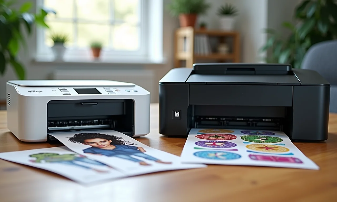 Comparativo entre impressoras jato de tinta e laser para adesivos.