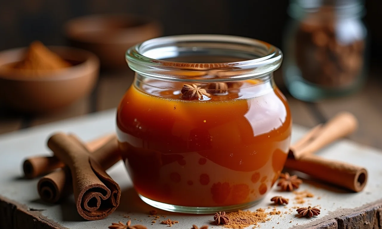 Compota de grumixama com especiarias em um pote de vidro.