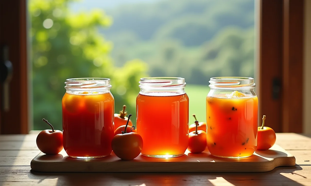 Compota de jaracatiá em calda em potes de vidro.
