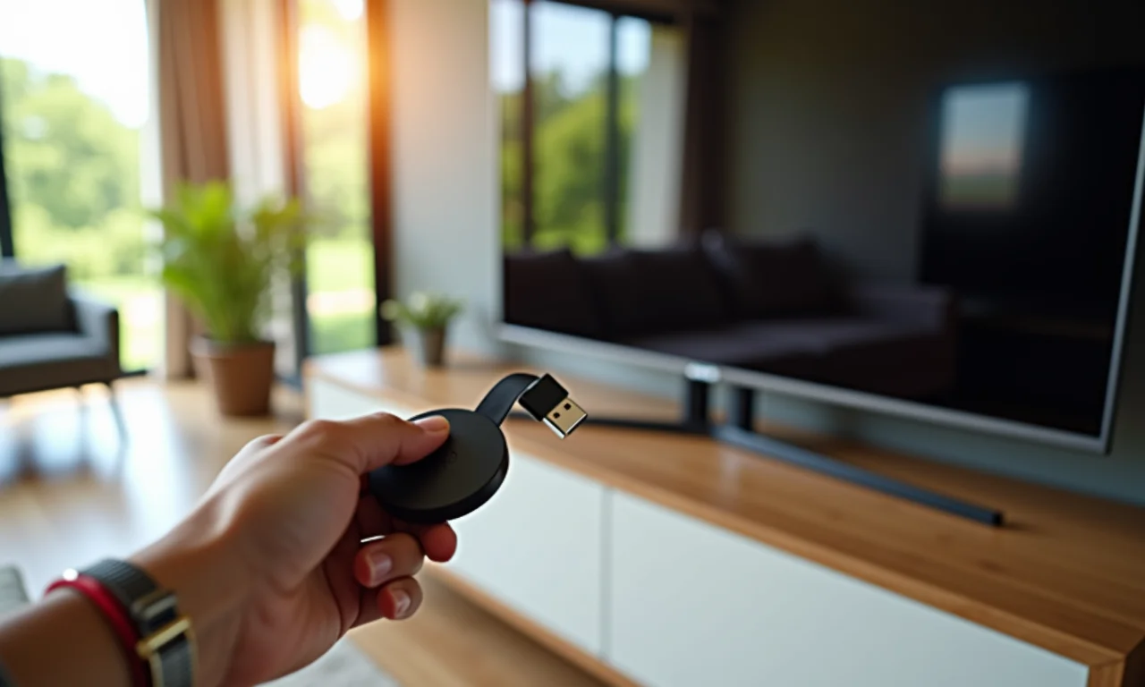 Conectando um Chromecast à TV para usar o adaptador Wi-Fi.