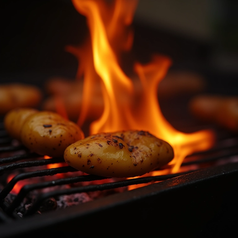 Controlando o fogo da churrasqueira para assar batatas.