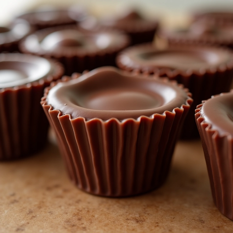 Copinhos de chocolate brilhantes, com textura lisa e convidativa.
