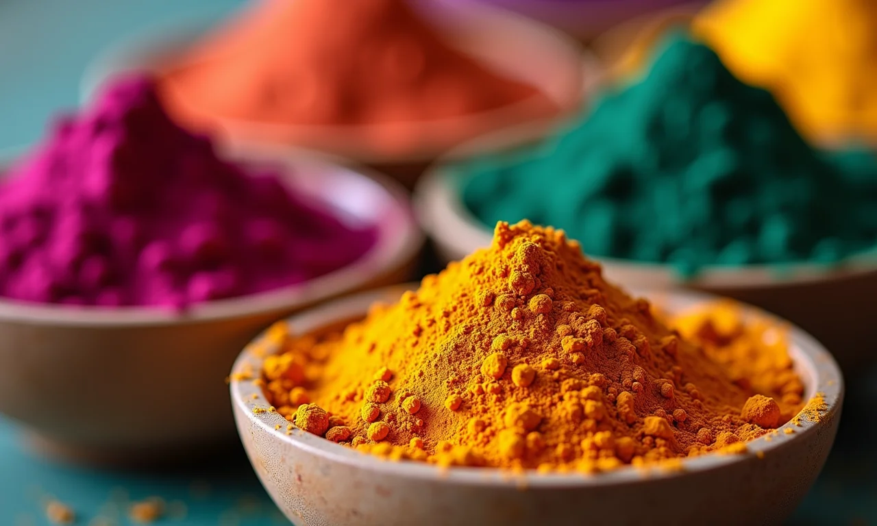 Corantes naturais: beterraba em pó, espirulina e cúrcuma.