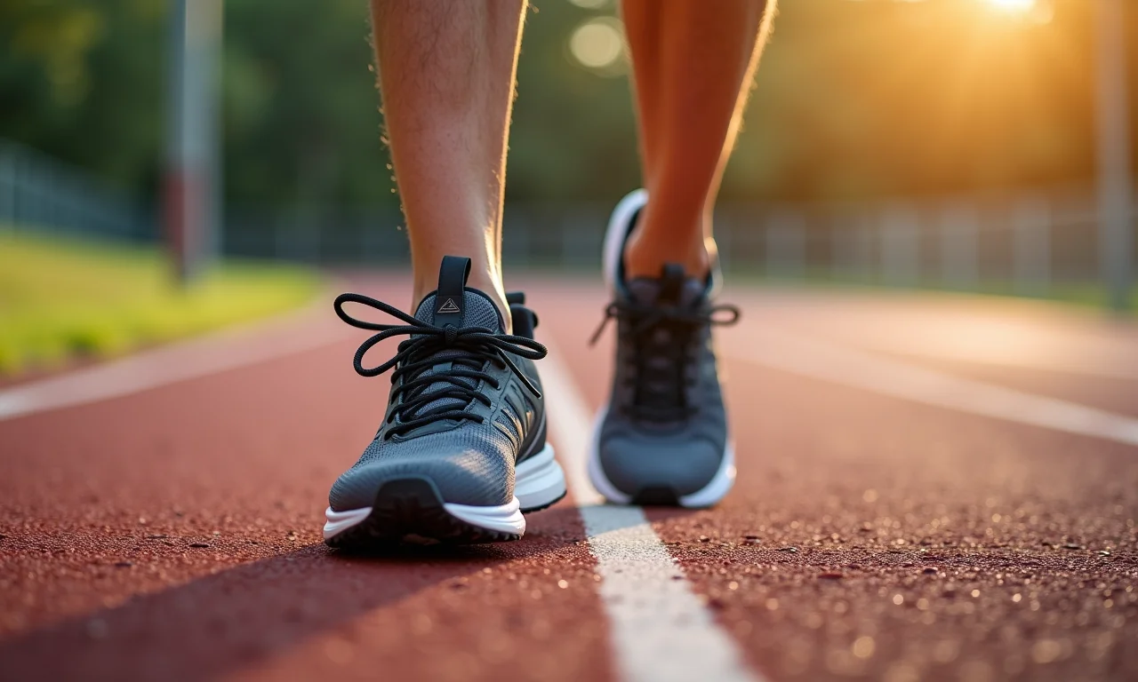 Corredor usando tênis com cadarço elástico durante o treino.