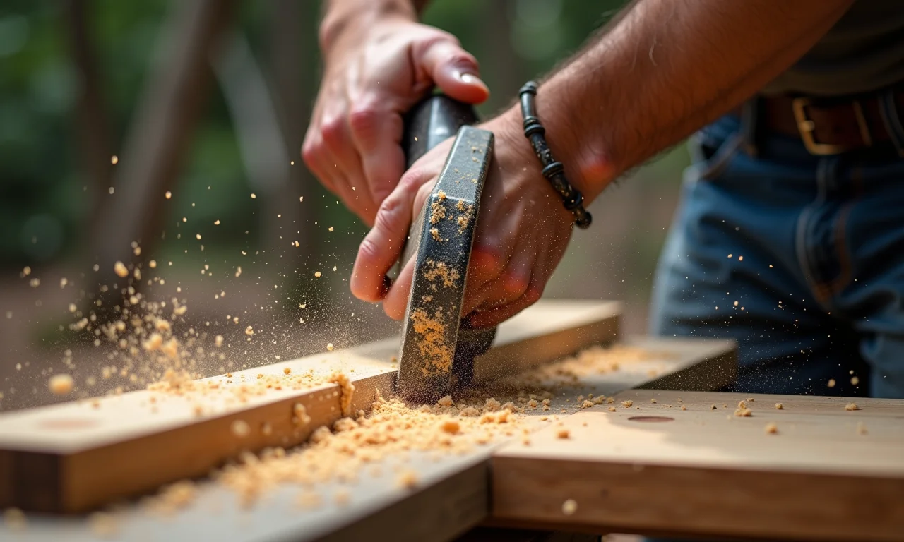 Cortando e lixando madeira para cadeira