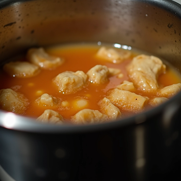 Cozinhar a canja em fogo baixo para apurar o sabor.