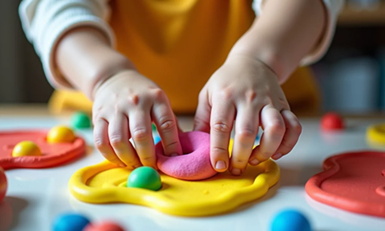 Criança brincando com massinha de modelar e desenvolvendo a criatividade.