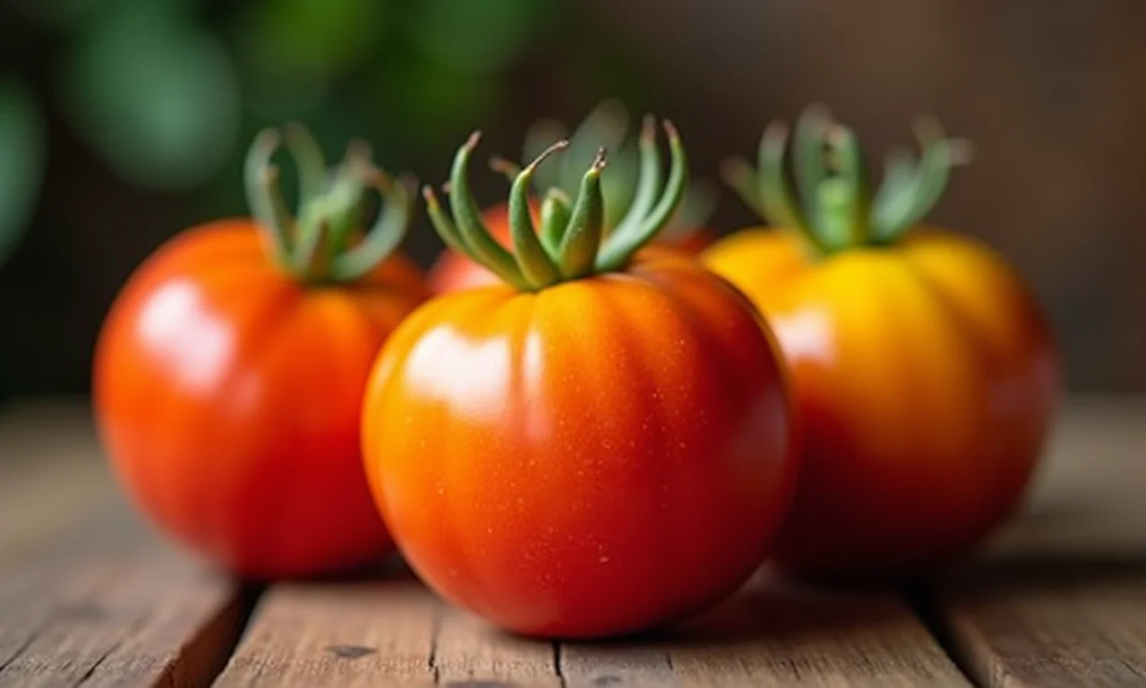 Cubiu, a fruta amazônica que se assemelha a um tomate, em uma mesa de madeira rústica.