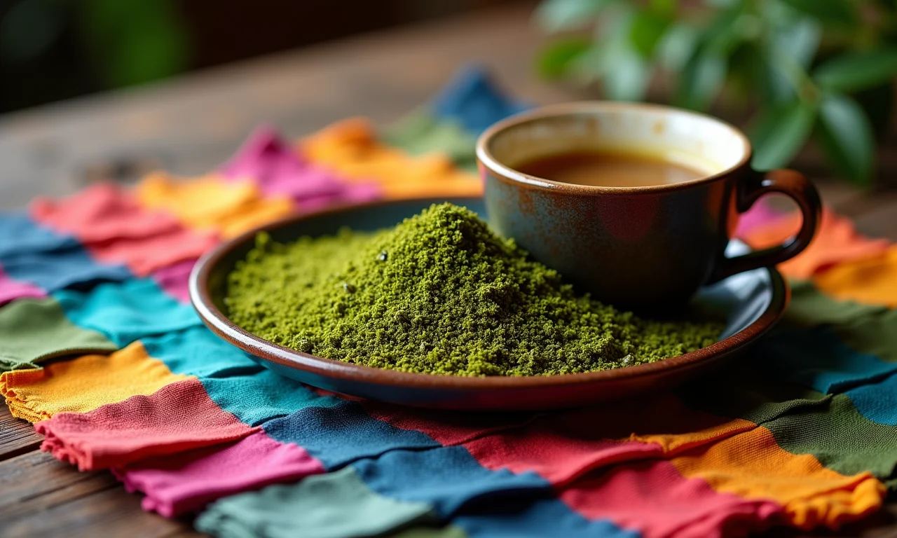 Cuia decorada com tecido colorido.