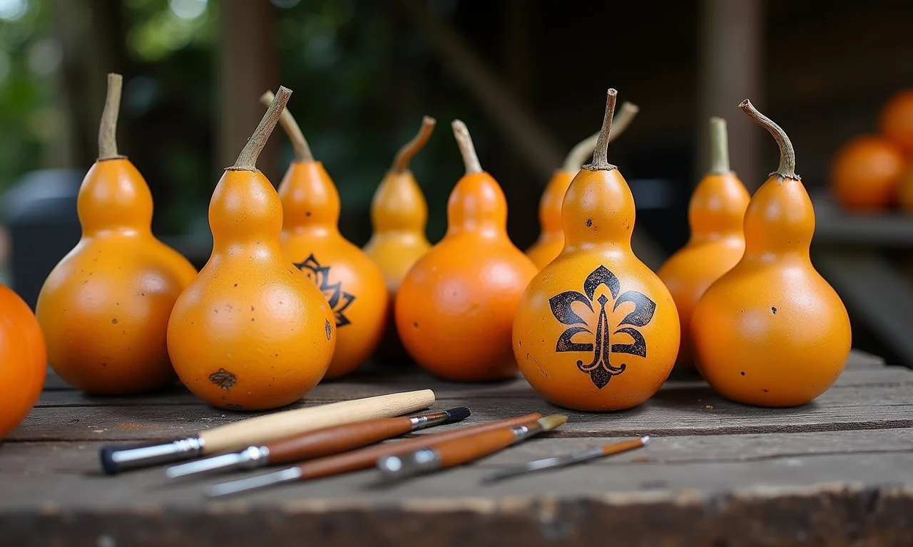 Cuias de chimarrão e materiais de decoração.