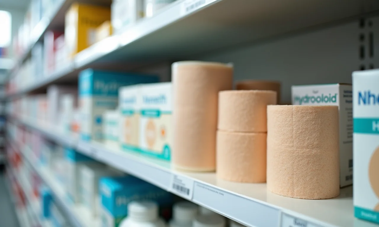 Curativos adesivos hidrocoloides em farmácia.