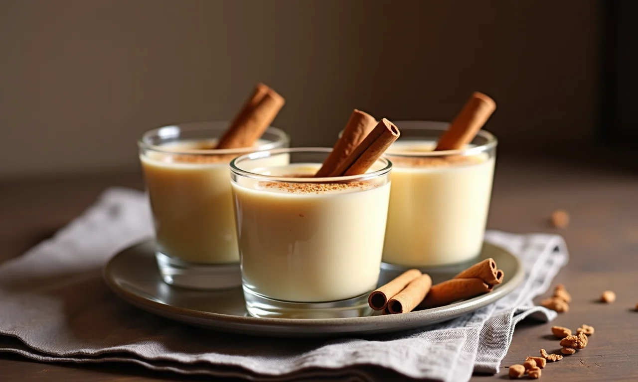 Curau cremoso servido em copinhos de vidro.