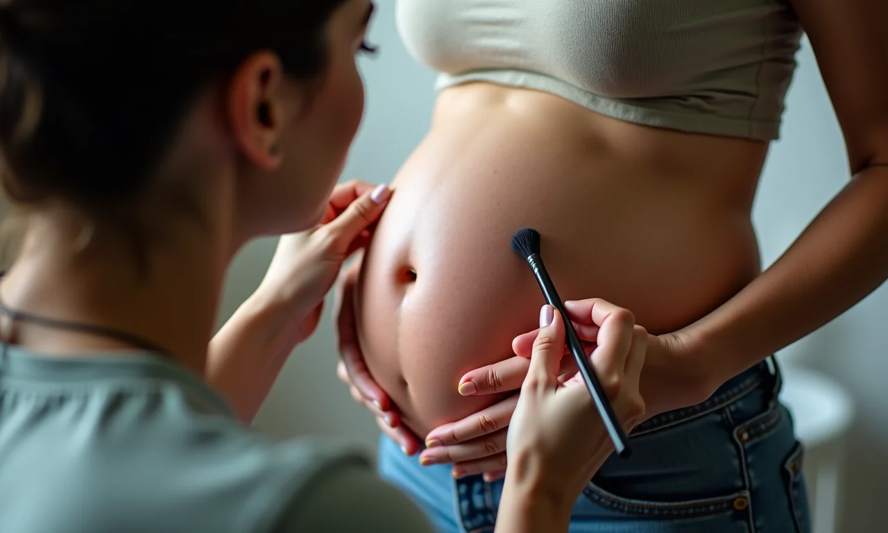 Dando um aspecto natural à barriga falsa com maquiagem.