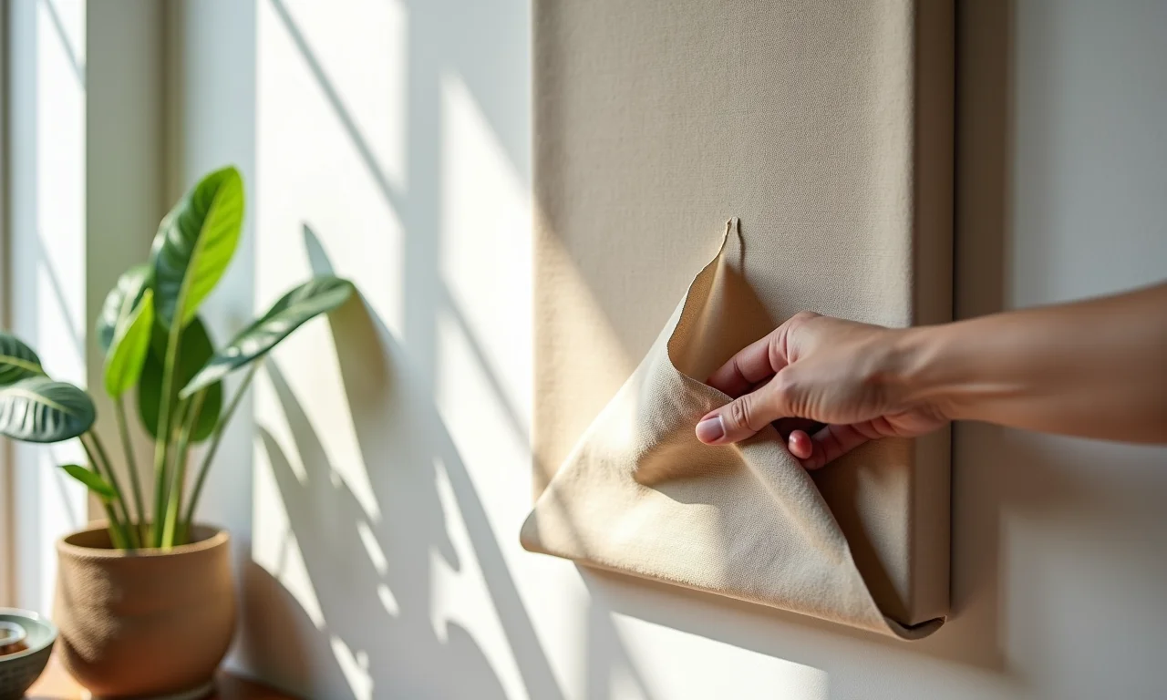 Decorando parede com tecido termocolante em estilo boêmio.