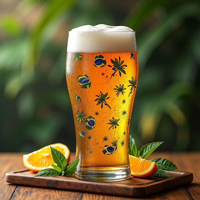 Design atraente de ficha de cerveja com ilustrações e cores vibrantes.