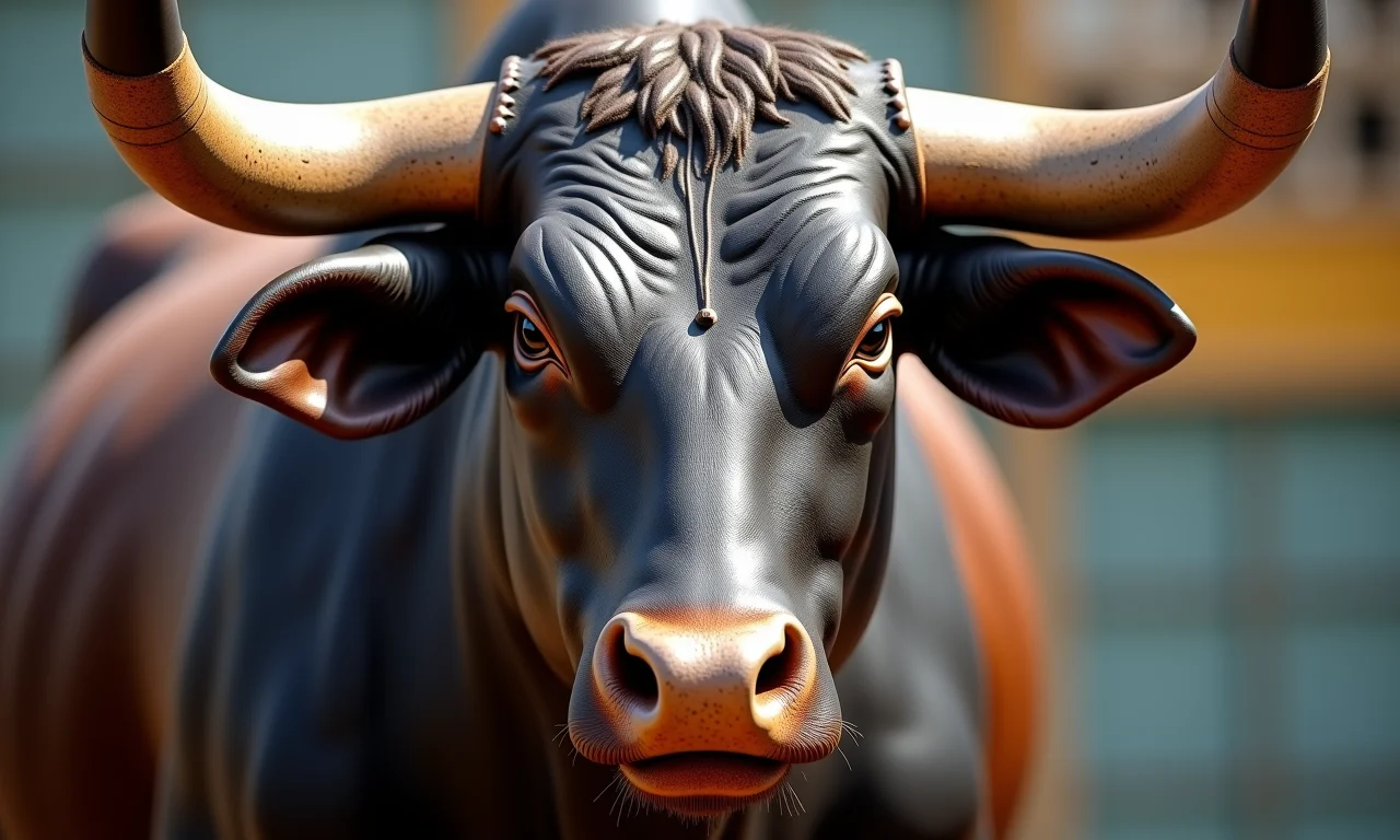 Detalhe da estrutura de aço de um touro mecânico, foco na soldagem.