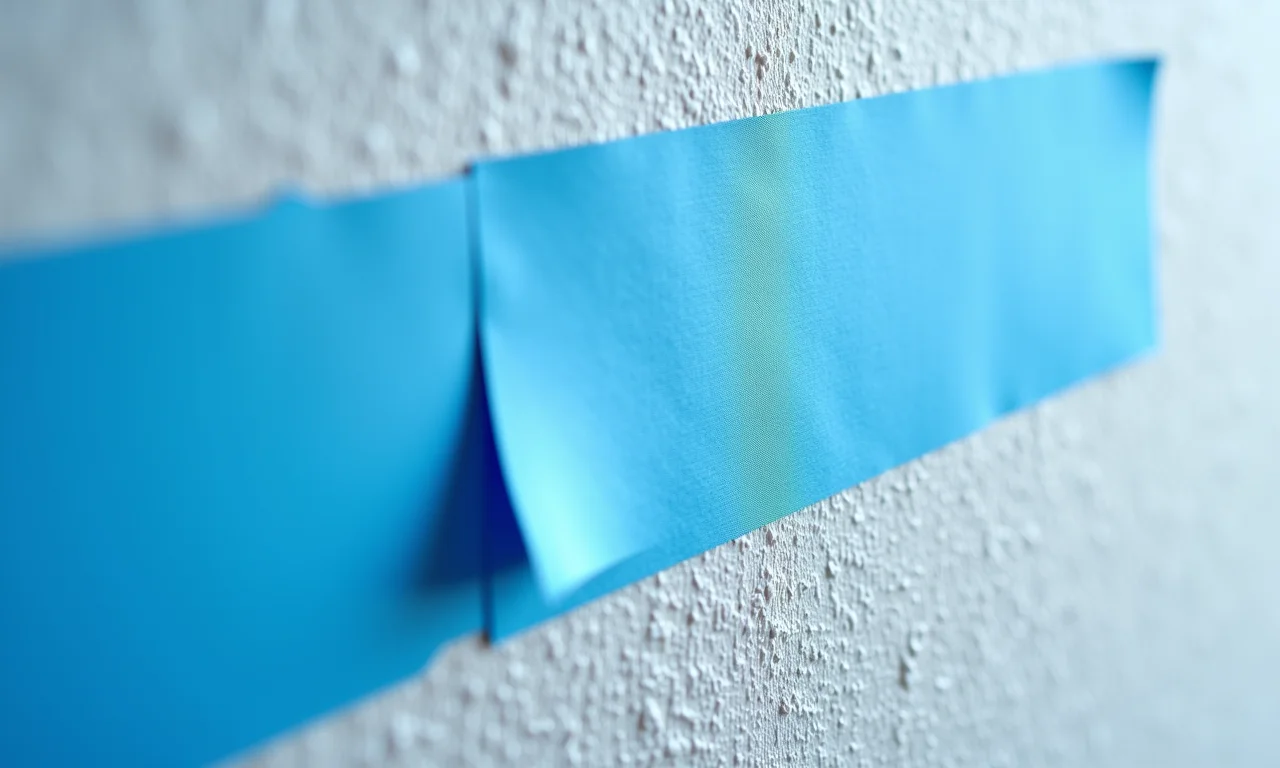 Detalhe da fita crepe 3M ScotchBlue™ aplicada em parede texturizada.