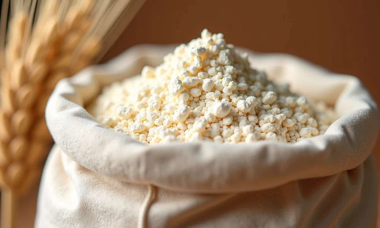 Detalhe de farinha de trigo integral de alta qualidade.