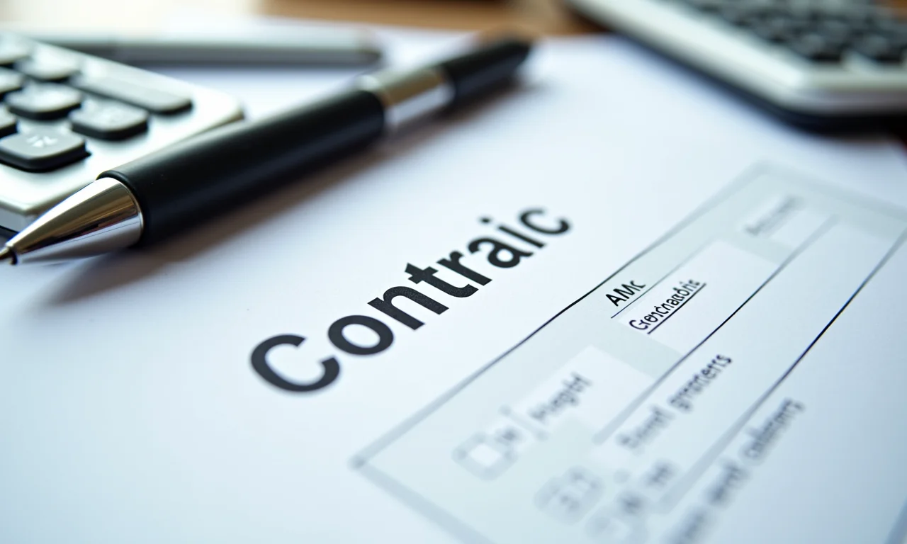 Detalhe de um contrato de financiamento com elementos essenciais destacados.