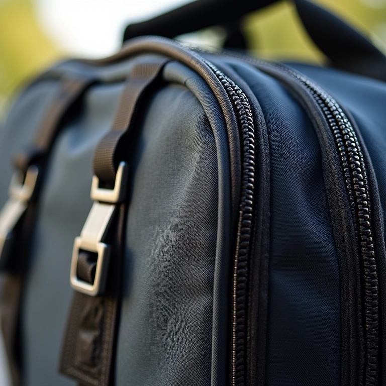 Detalhes de segurança da bolsa para cachorro.