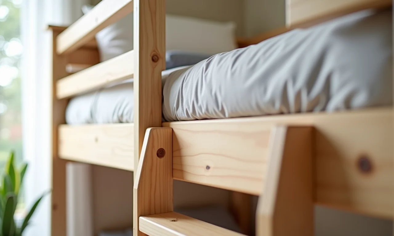 Detalhes de segurança em beliche: grades e escada segura.