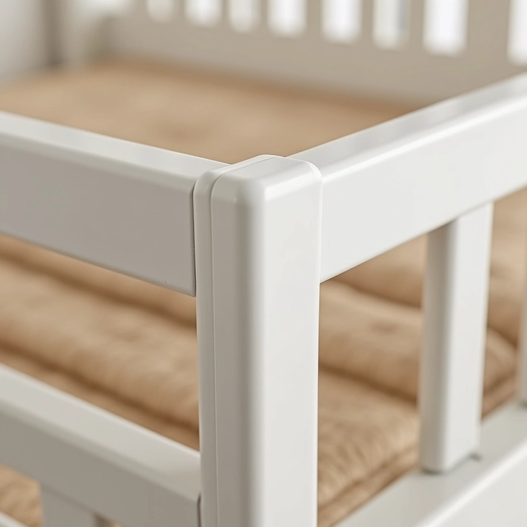 Detalhes de segurança em um beliche: bordas lisas e grades seguras.