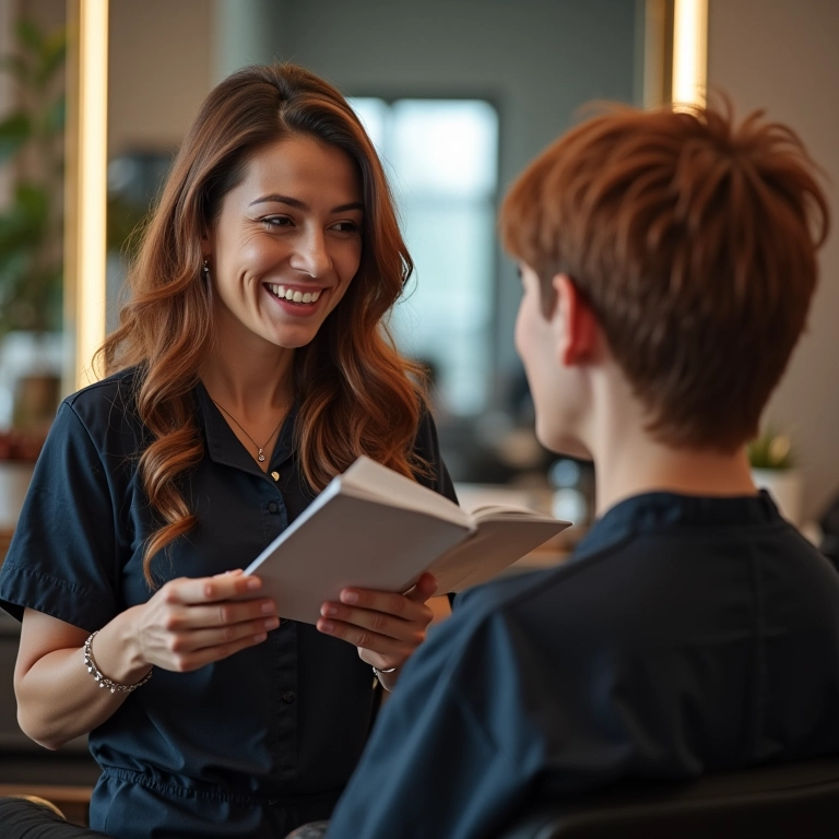 Dicas de especialista: cabeleireiro compartilhando conselhos sobre remoção de cor.