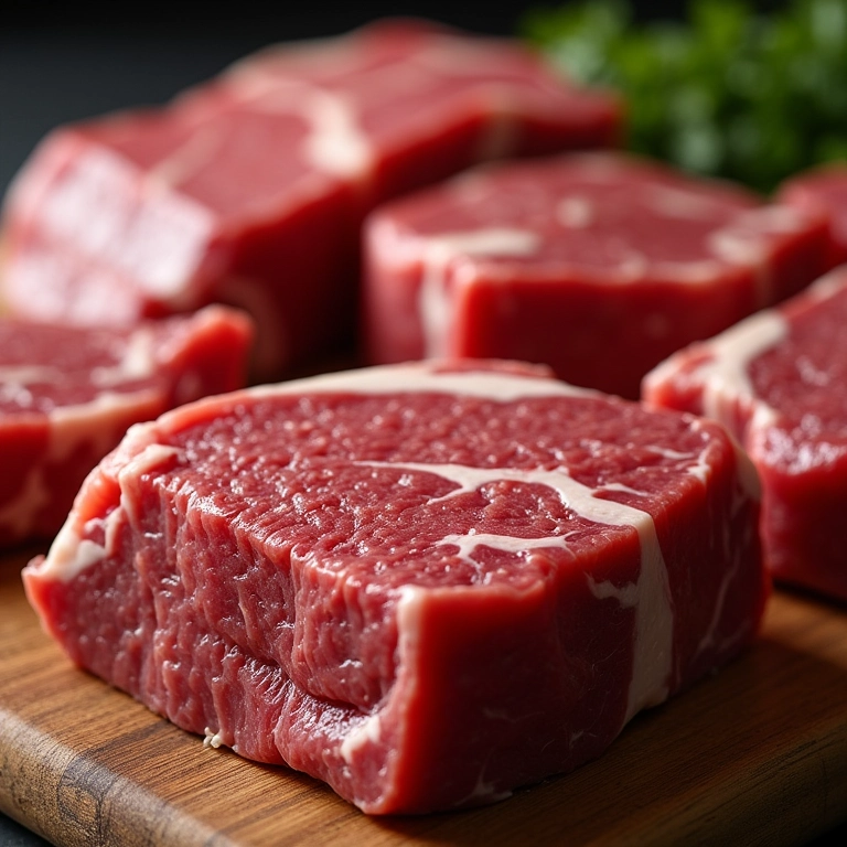 Diferentes cortes de carne bovina crus, prontos para o preparo do bife.