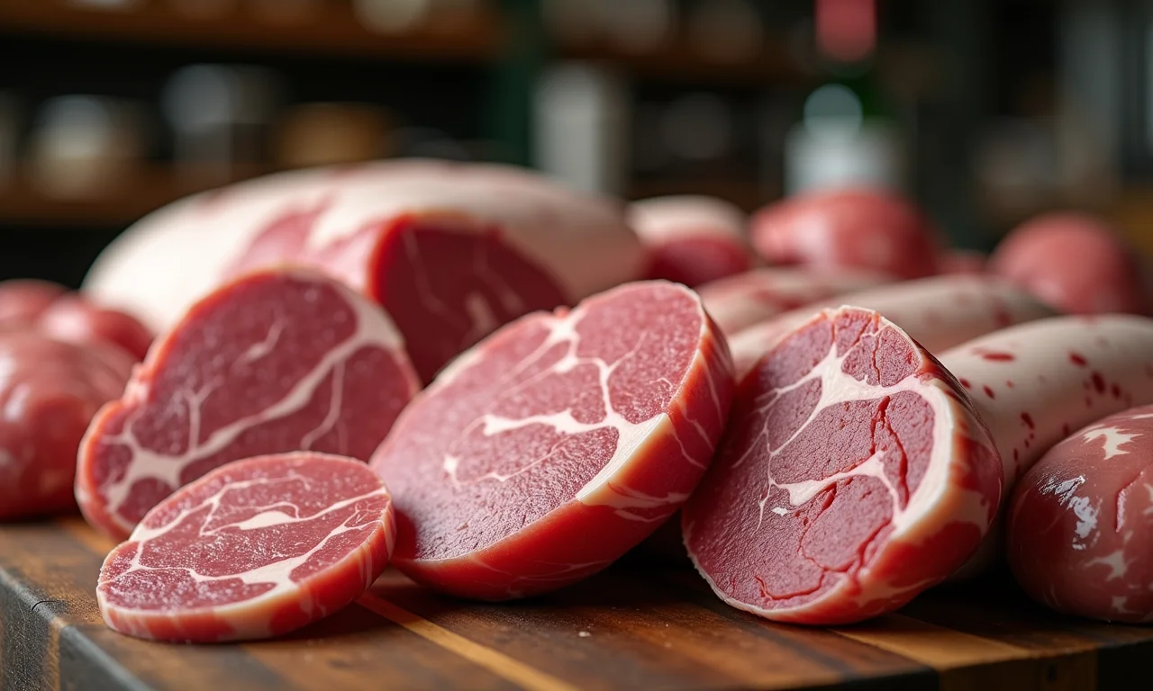 Diferentes cortes de carne de porco para linguiça.