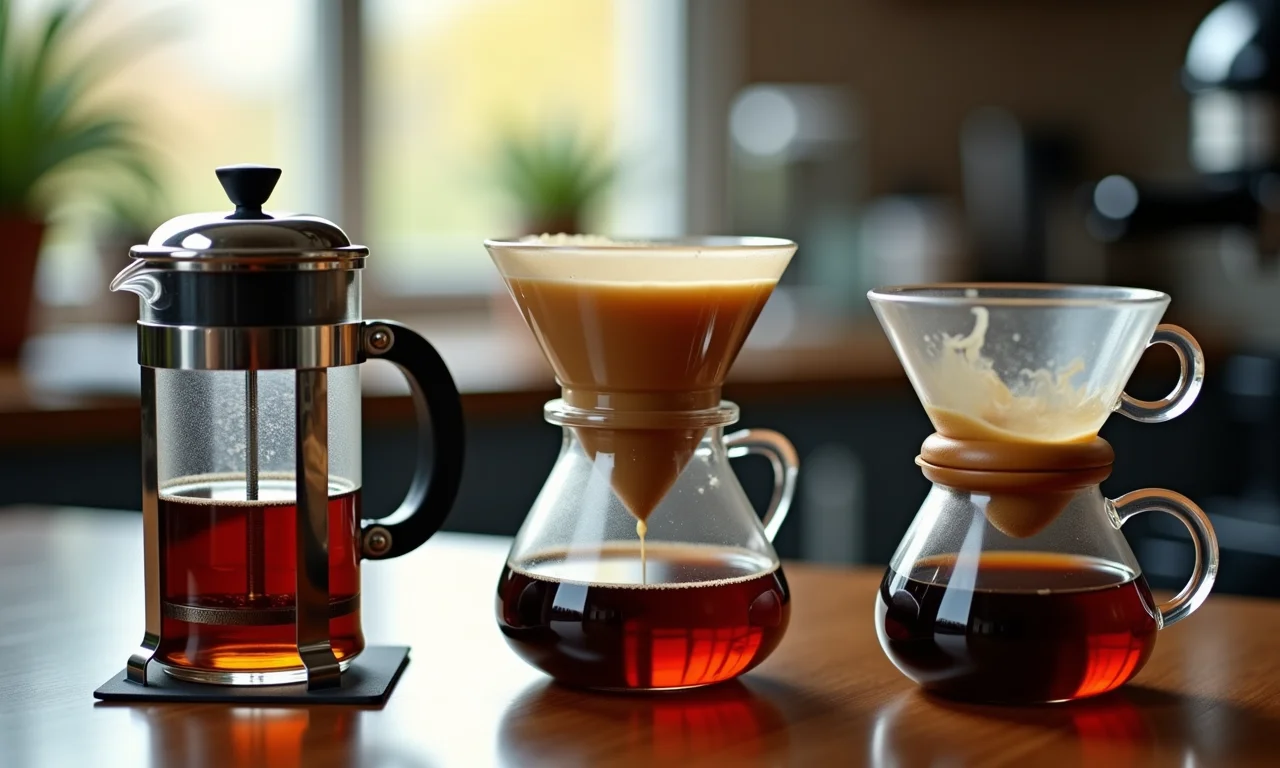 Diferentes métodos de preparo de café.