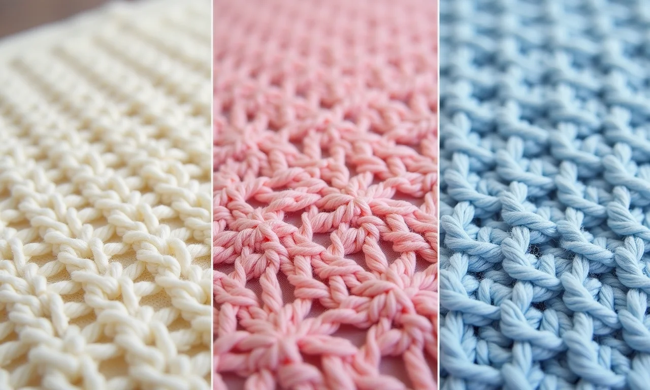 Diferentes pontos de crochê para manta de bebê.