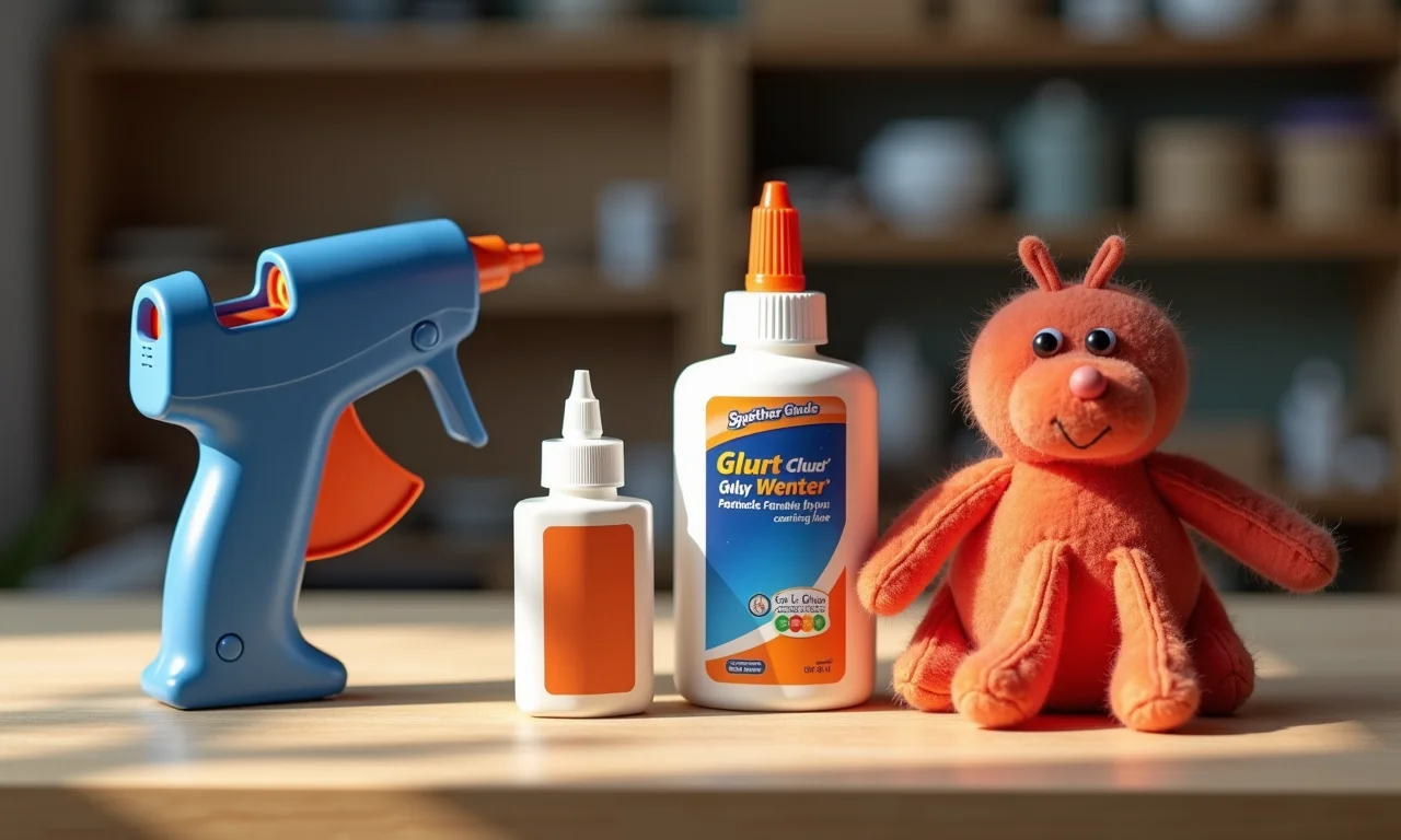 Diferentes tipos de cola ideais para usar na confecção de bonecos fantoches.