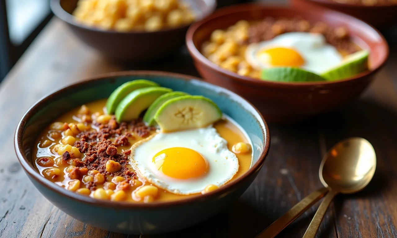 Diferentes versões de feijão tropeiro com toppings criativos e variados.