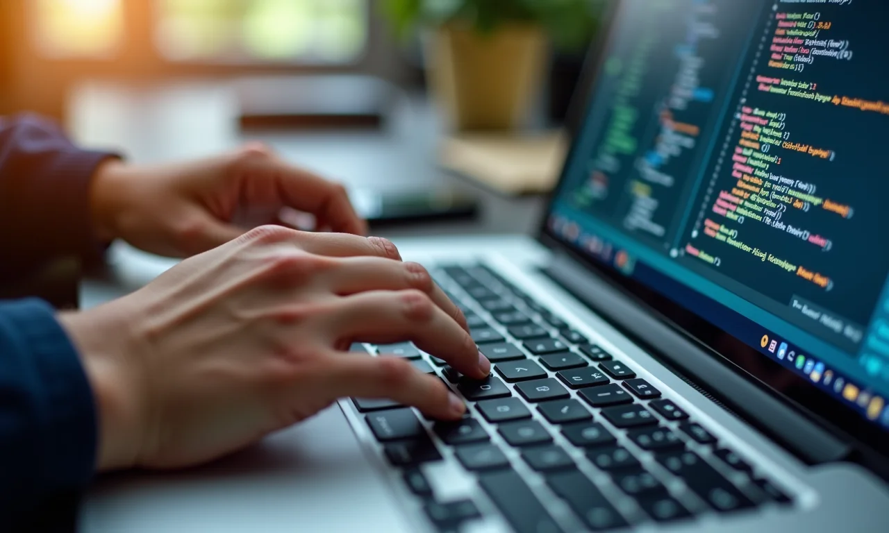 Digitando em um teclado, demonstrando habilidades e competências.