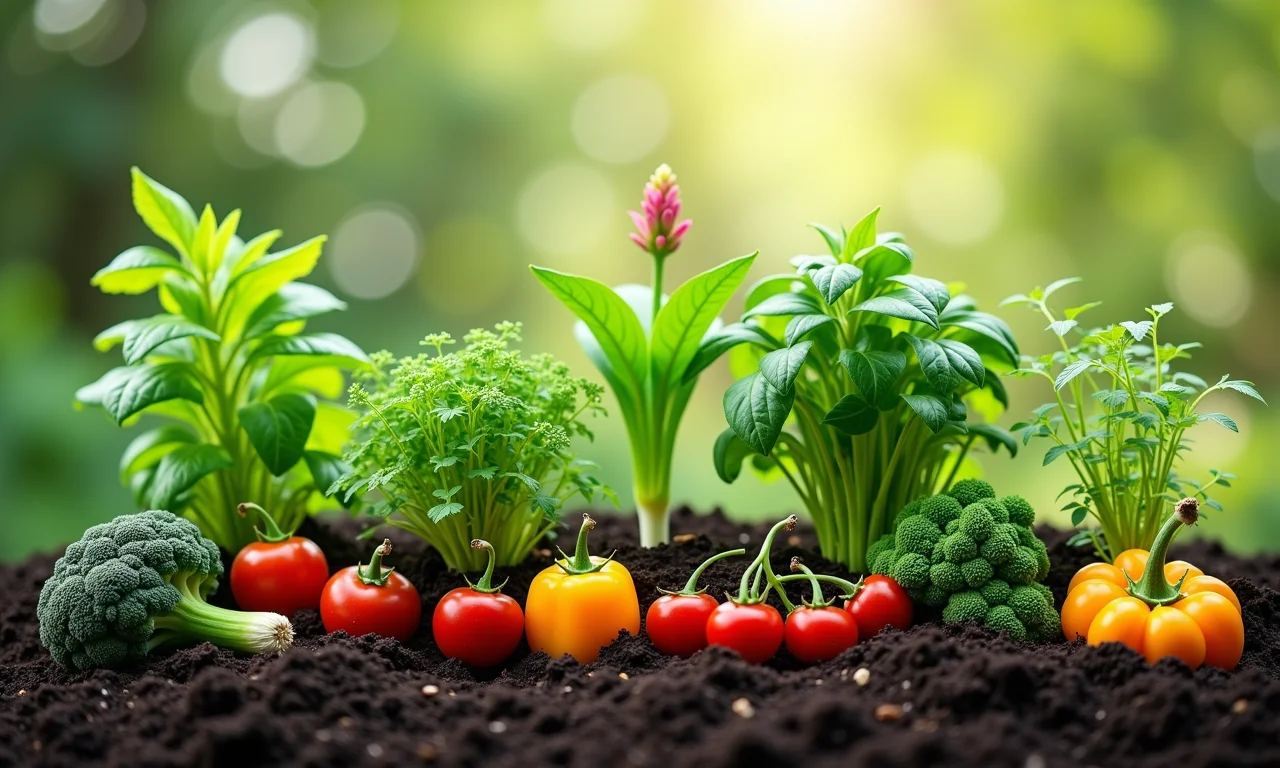 Diversas plantas crescendo em adubo orgânico.
