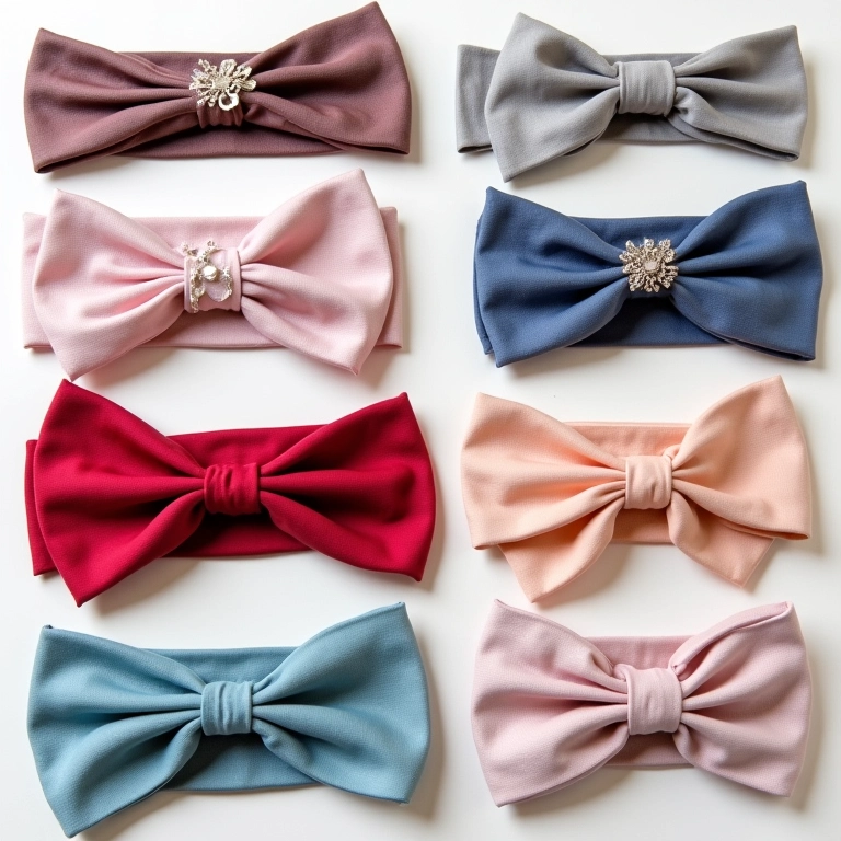 Diversos modelos de tiaras de meia de seda.