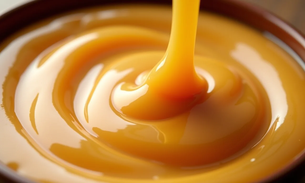 Doce de leite cremoso em um recipiente.