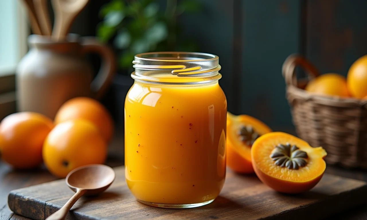 Doce de sapoti caseiro em um pote de vidro, pronto para comer de colher.