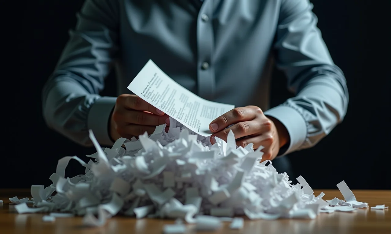 Documentos sendo destruídos, simbolizando uma demissão por justa causa.