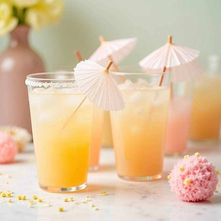 Drinks coloridos com guarda-chuvas para chá de bebê.