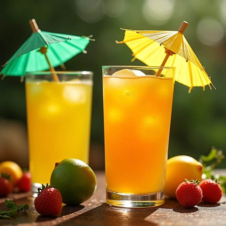 Drinks de festa junina com guarda-chuvas divertidos.