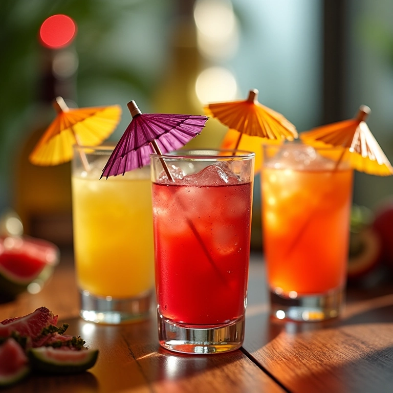 Drinks personalizados com guarda-chuvas de aniversário.